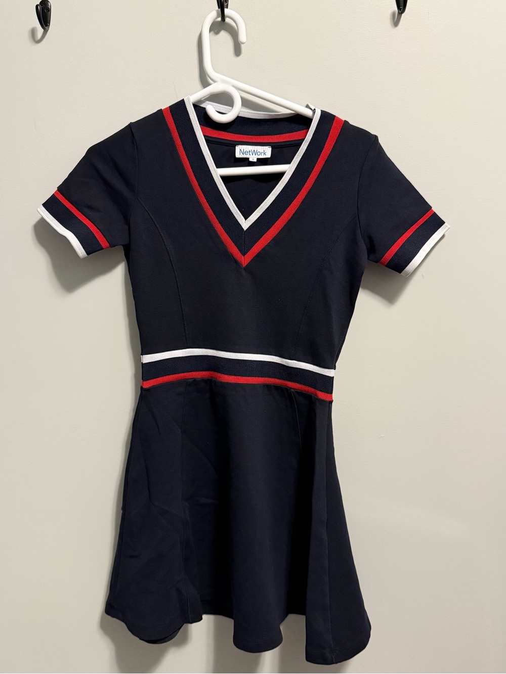 Girls' Navy V-Neck Stripe Trim Dress